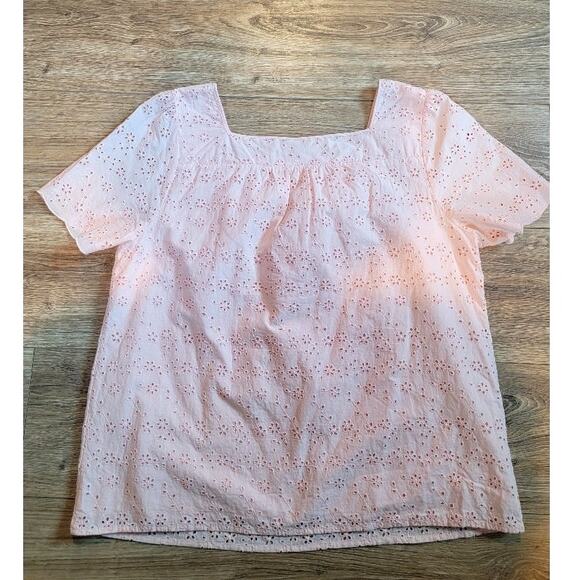 Talbots Peach Eyelet Blouse Sz XL Petite - Picture 2 of 11